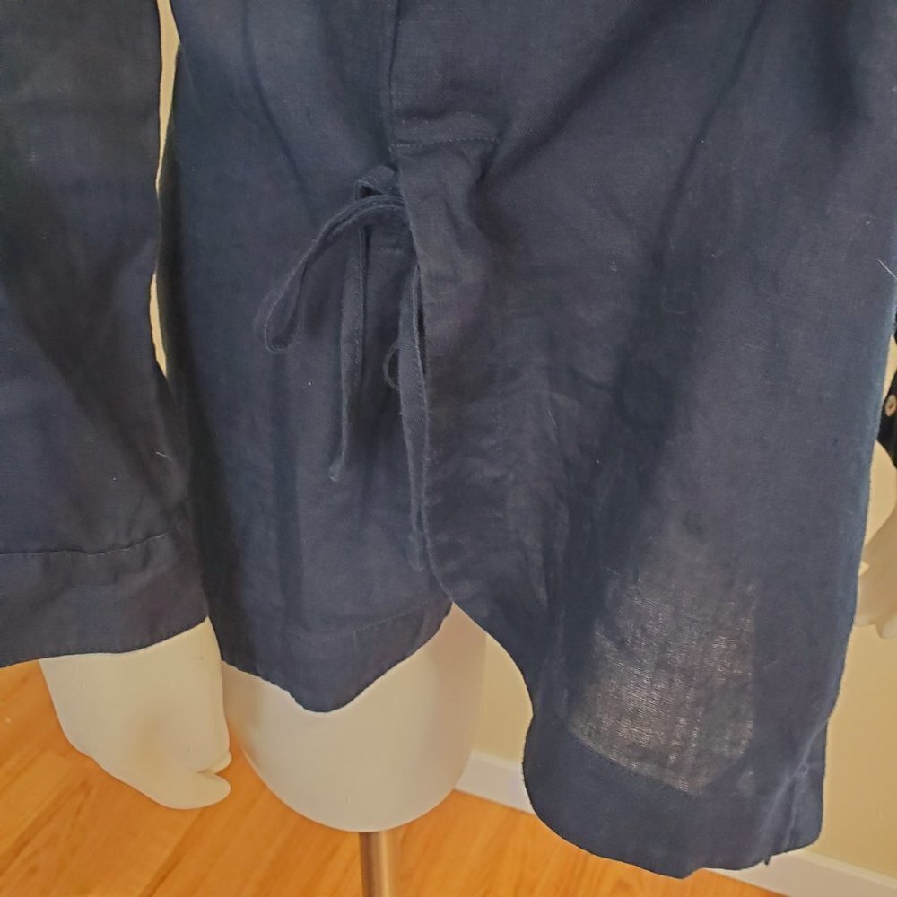J. Jill Love Linen Button Down Side Tie Tunic Top Dark Navy Blue womens Sz XS - Picture 4 of 13